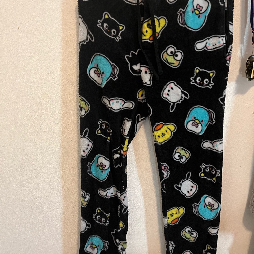 Sanrio Black Pajama Pants with Colorful Characters